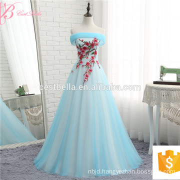 New Model A Line Elegant Blue Embroided Flower Lace Wedding Dress 2017